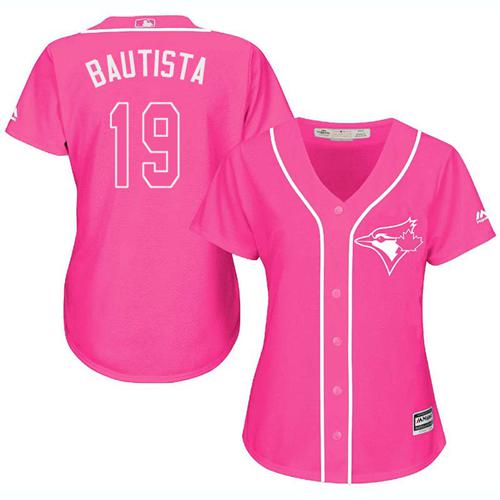 Blue Jays #19 Jose Bautista Pink Fashion Women's Stitched MLB Jersey